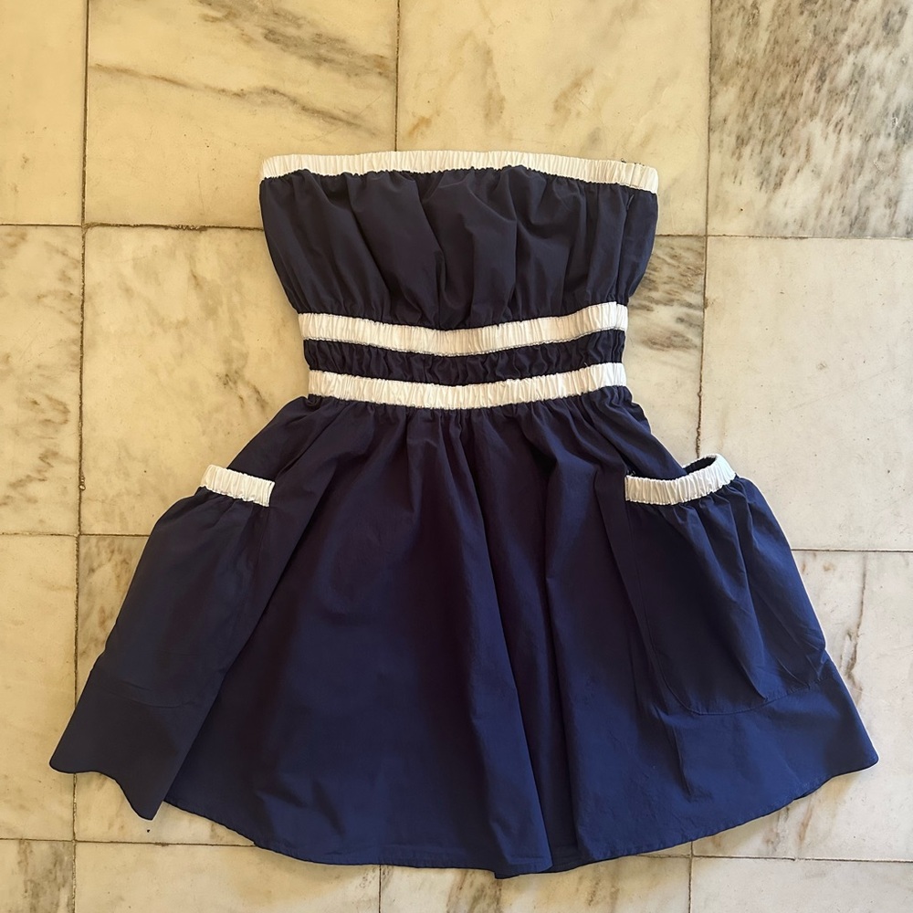 Strapless Navy Blue Dress with Pockets